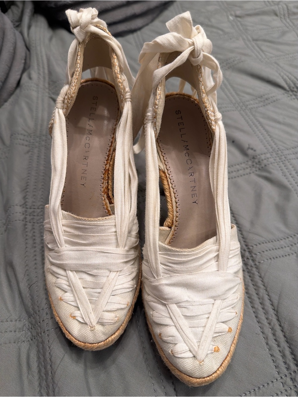 Stella McCartney Ivory Tie Espadrille Wedge Sandals